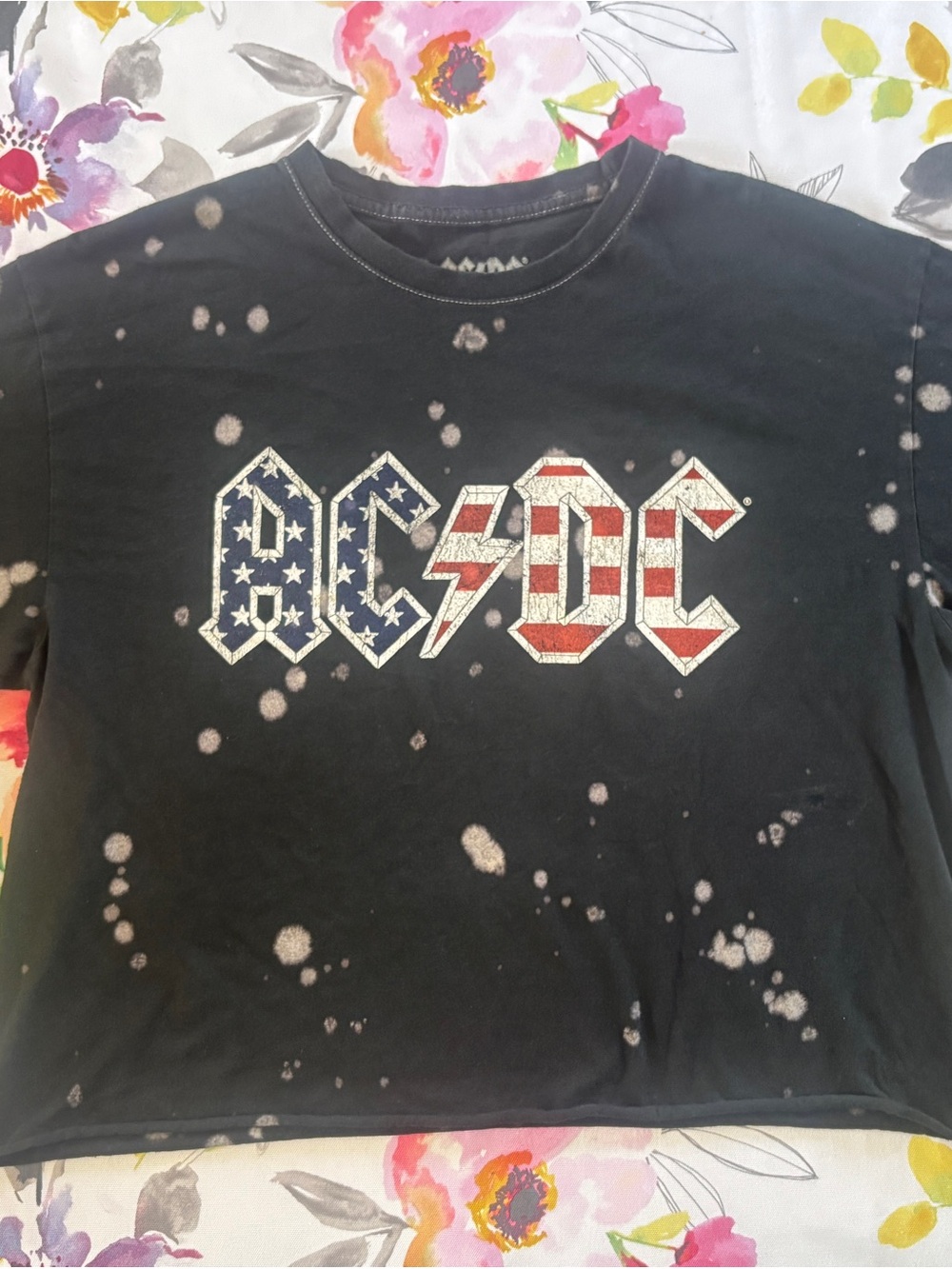 AC/DC Women’s Black Bleached Graphic Logo Tee